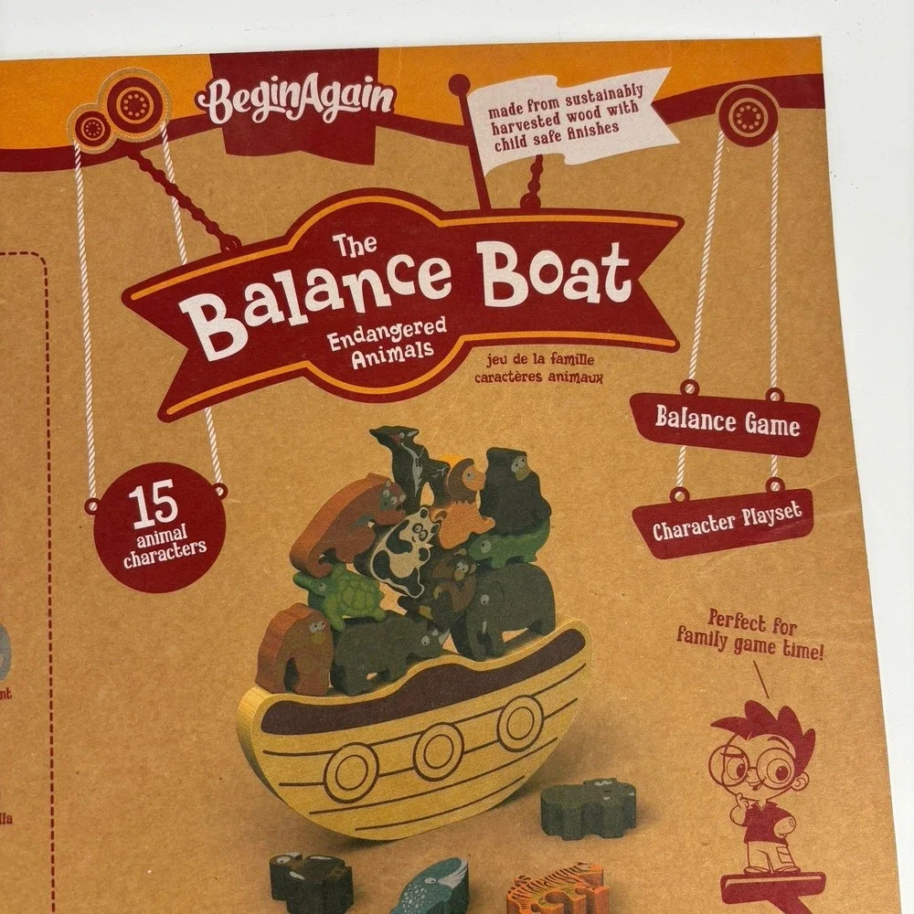 BeginAgain Balance Boat‎ Endangered Animals Game Wooden Motor Play 3+ Complete
